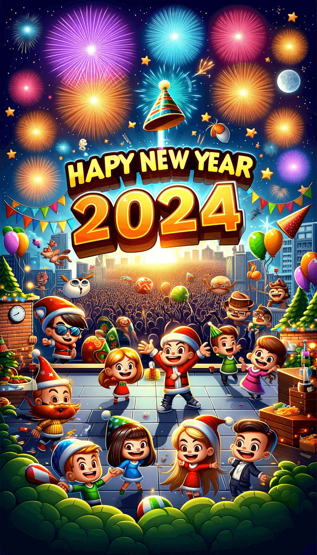 Happy New Year Cartoon AI Poster Example
